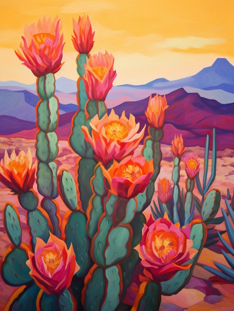 Cactus In The Desert Painting Austrocylindropuntia Subulata