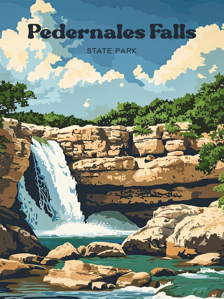 Pedernales Falls Texas Travel Art Illustration