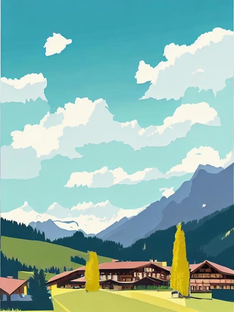 Adelboden, Switzerland Midcentury Vintage Skiing Poster