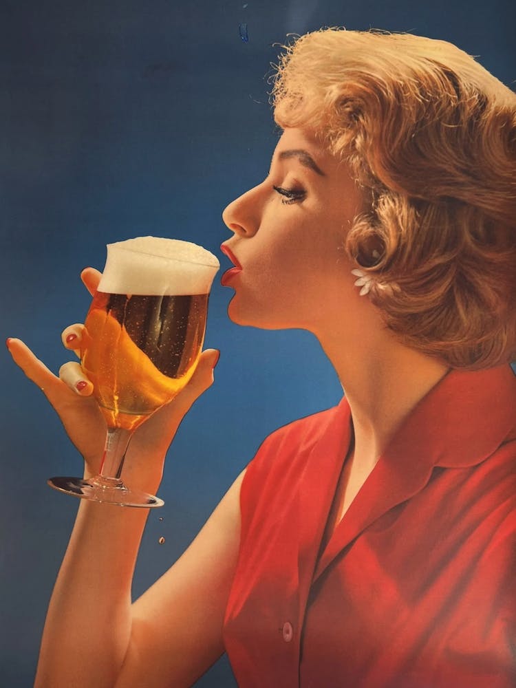 Sexy Blond With A Glass Of Beer, Vintage Advertising Poster