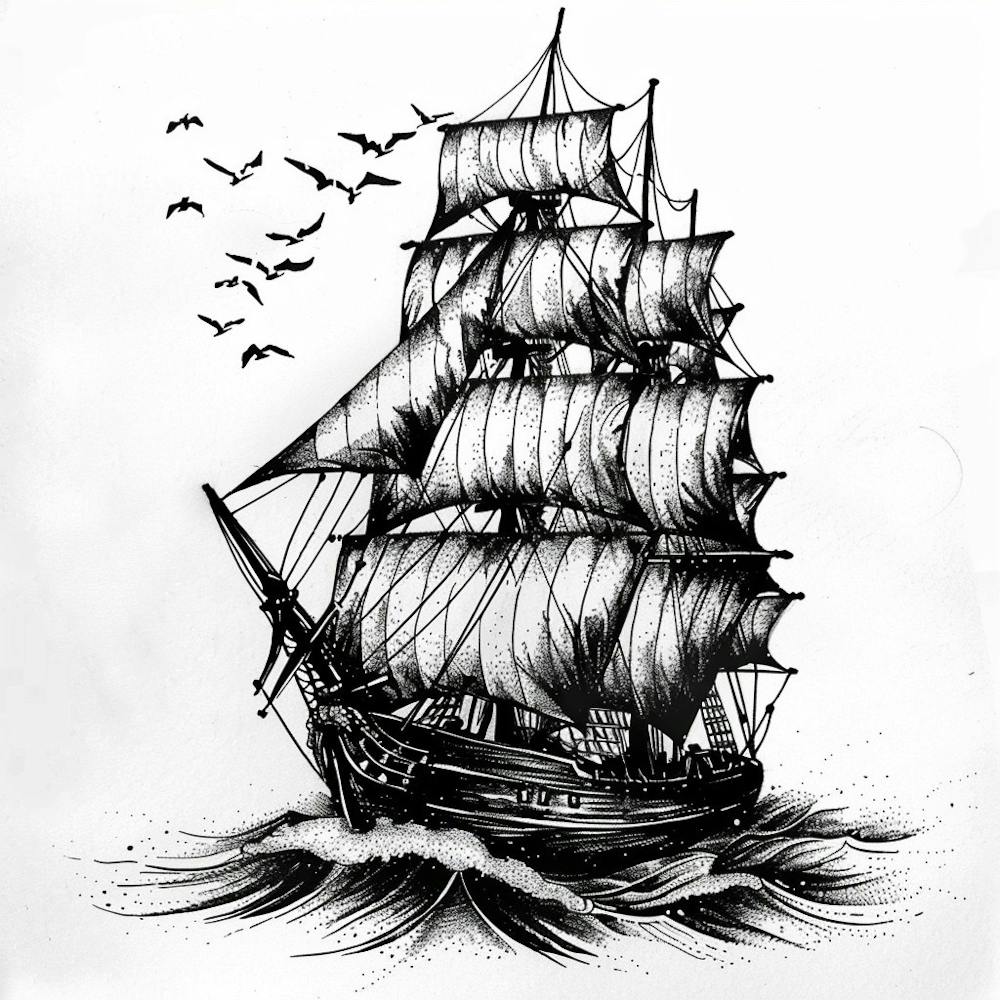 Sailing Ship With Birds