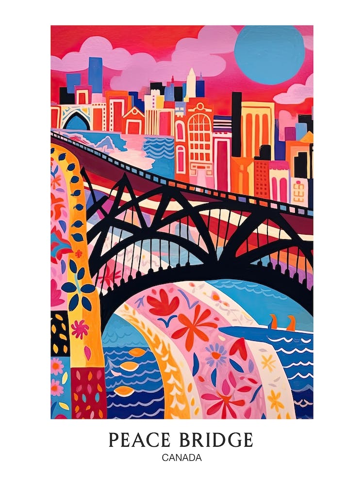 Peace Bridge, Canada, Colourful 2 Travel Poster