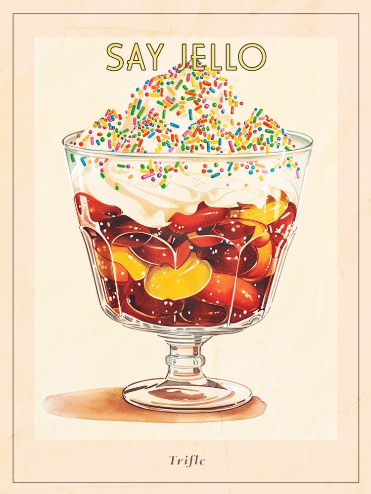 Retro Trifle With Rainbow Sprinkles Vintage Cookbook Inspired 3 Poster