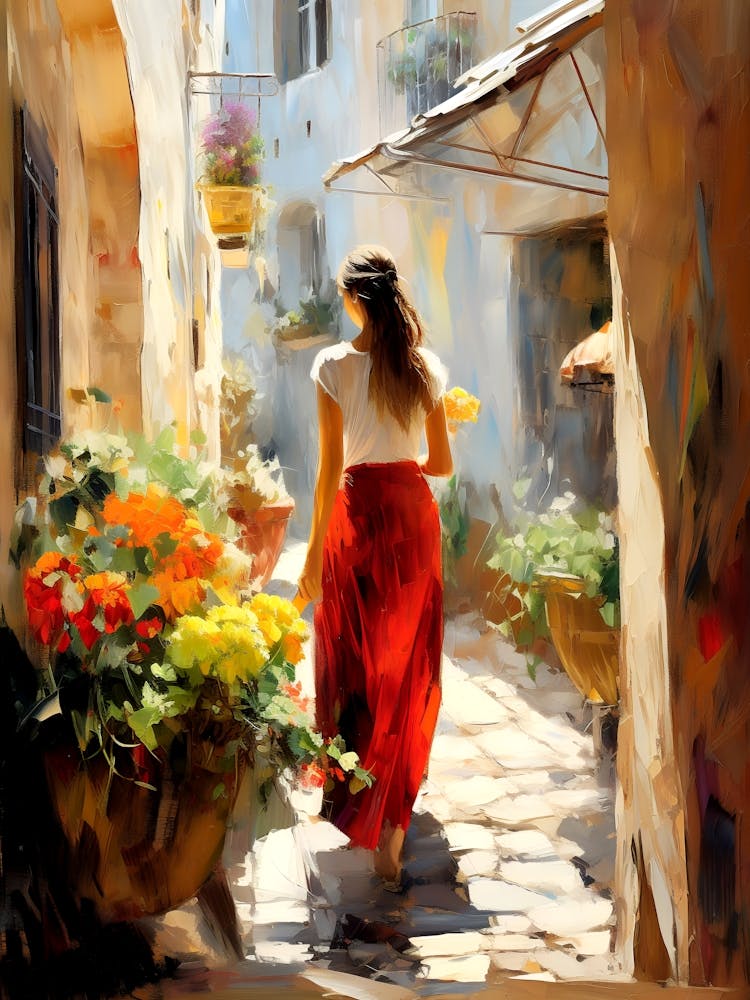 Woman Walking Down An Alley
