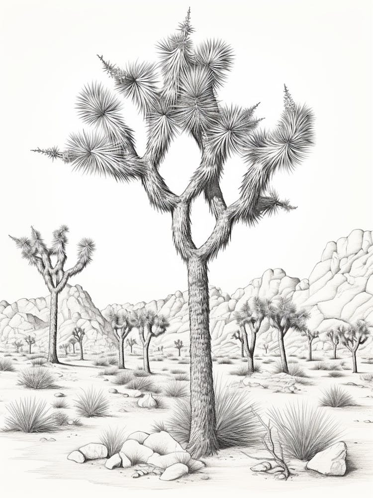Detailed Drawing Of A Joshua Trees In Mojave Desert 2 Art Print by ...