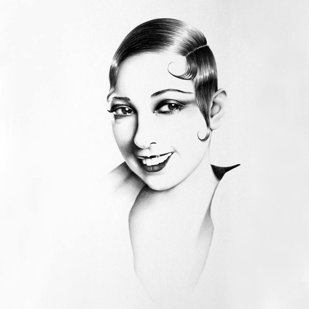 Josephine Baker Pencil Drawing Minimal Portrait Vintage French Cabaret Black and White