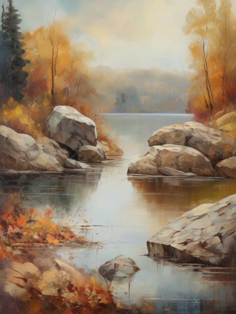 Forest Lake, Autumn Lake, Vintage Oil Painting, Farmhouse Wall Decorations, Antique Landscape, Vintage Landscape Oil Painting.5 1