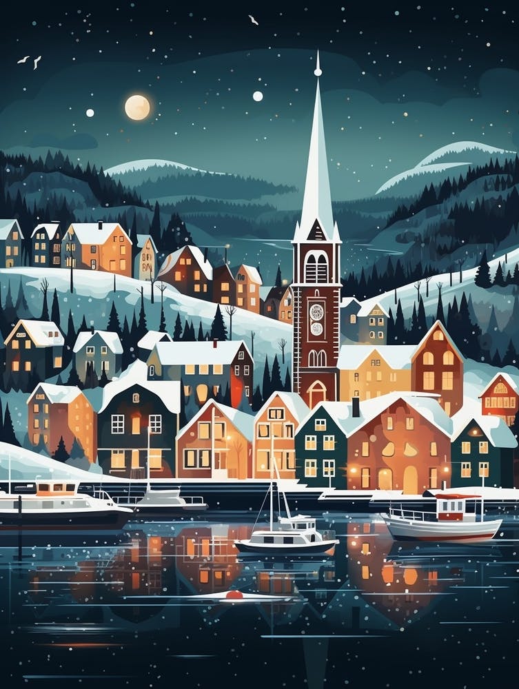 Winter Travel Night Illustration Troms Norway 2