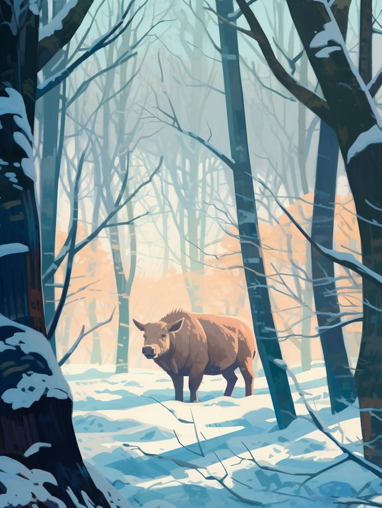 Winter Wild Boar 1 Illustration