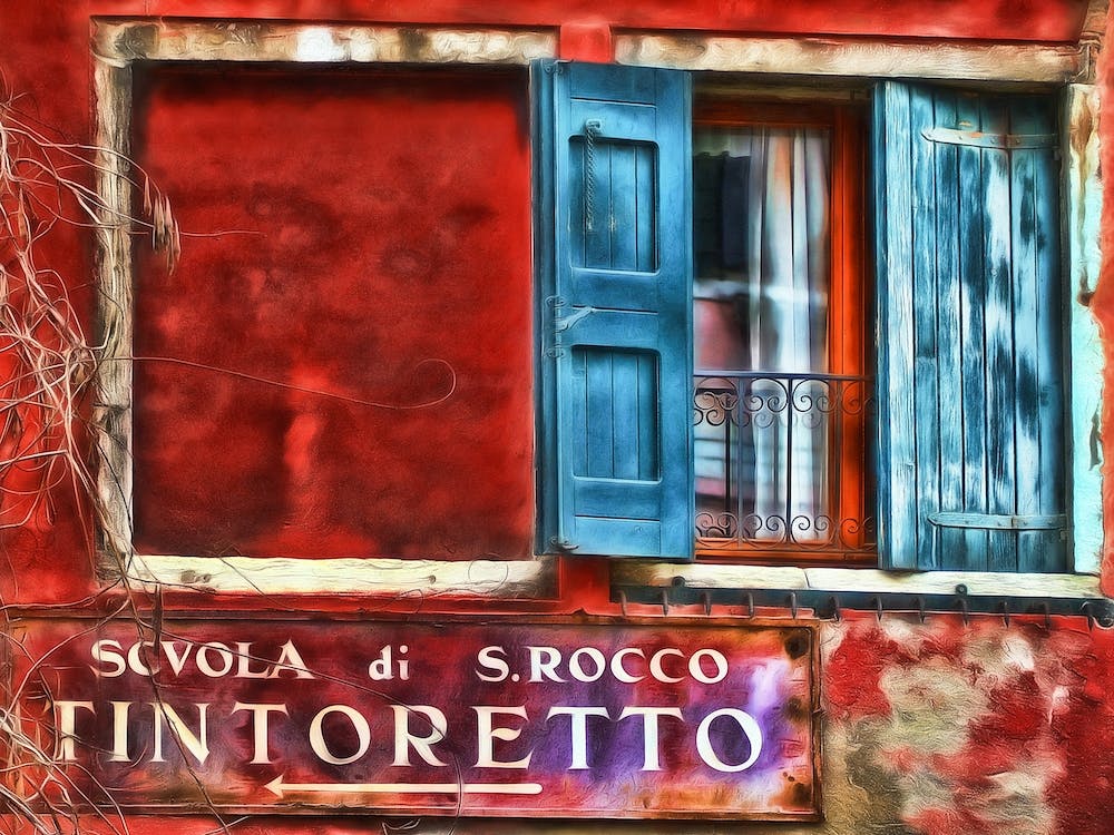 Tintoretto Sign & Blue Shutters Venice