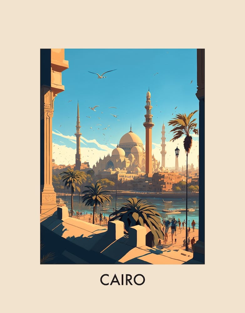 Cairo Egypt 2 Vintage Travel Poster