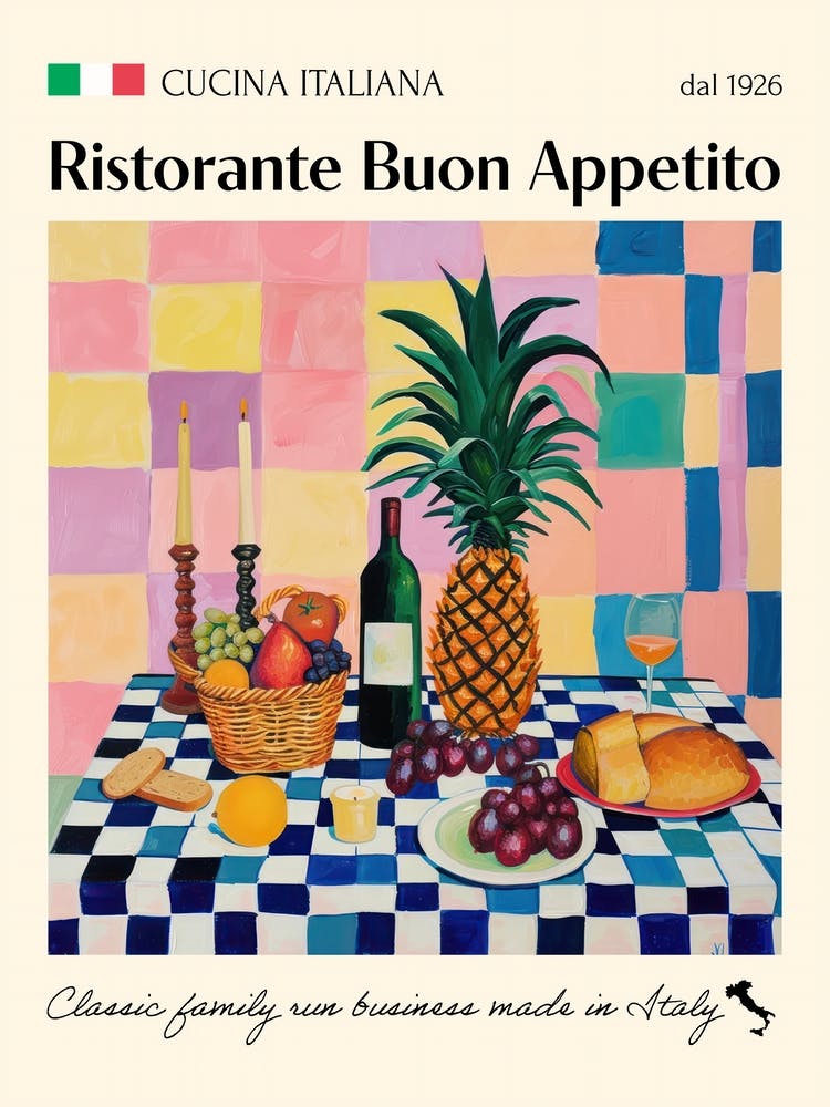 Ristorante Buon Appetito Trattoria Italian Poster Food Kitchen
