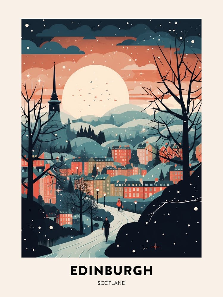 Winter Night  Travel Poster Edinburgh Scotland 6