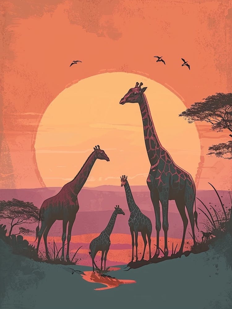 Group Of Giraffes In The Sunset 4