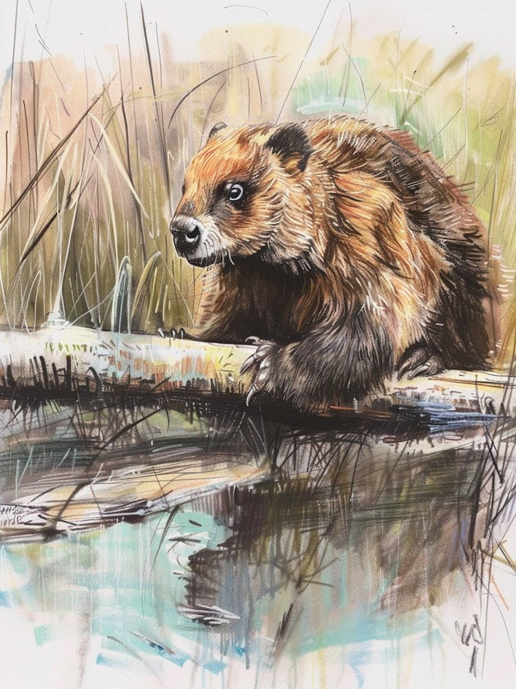 Beaver Pastel Watercolour 1