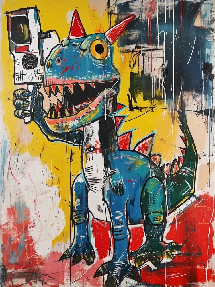 Abstract Colourful Dinosaur Taking A Photo On An Anologue Camera 2