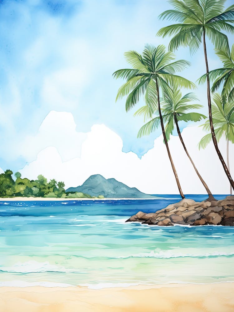 Watercolour Of Lanikai Beach   Oahu Hawaii Usa 1