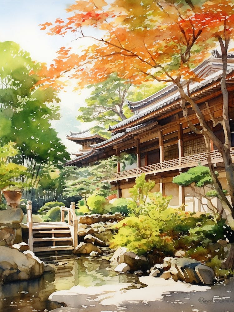 Ryoan Ji Garden Japan Watercolour 2