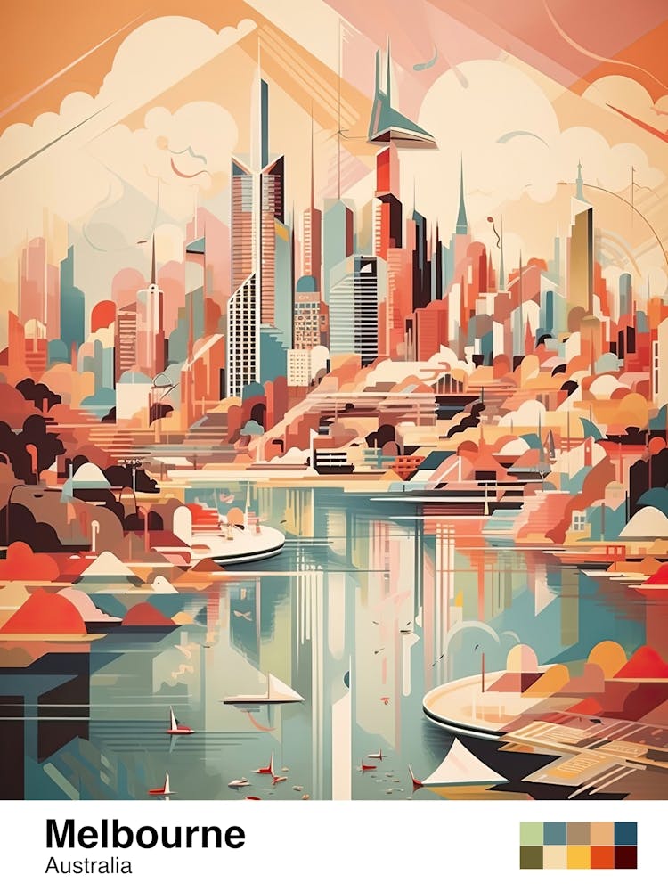 Melbourne, Australia, Geometric Illustration 4 Poster