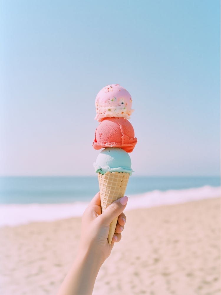 Ice Cream Cones On The Beach in Pastel Tones