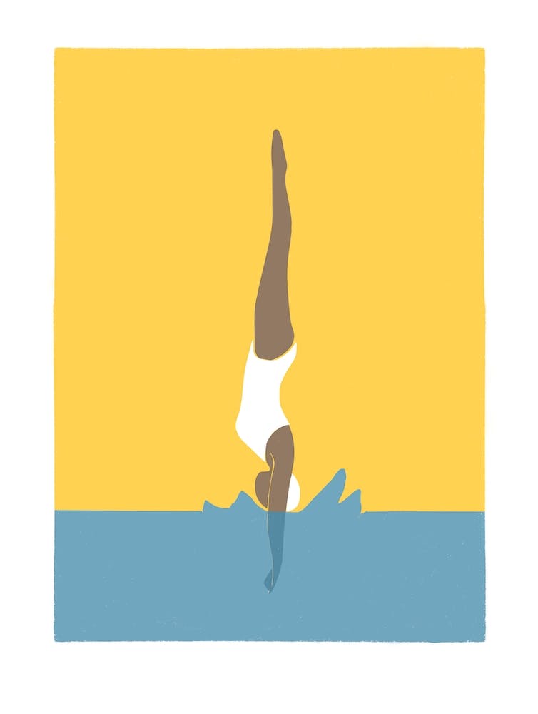 Art Deco Style Swimmer Splash in yellow