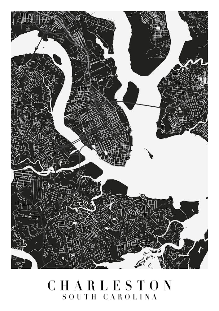 Charleston South Carolina Minimal Black Mono Street Map