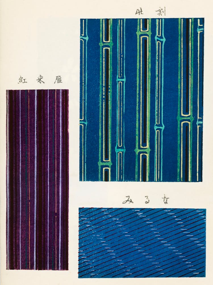 Vintage Ukiyo-e Woodblock Print Of Japanese Textile, Shima Shima, Furuya Korin (156) 1
