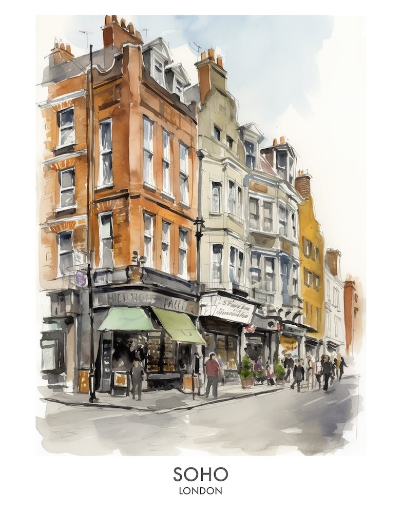 Soho 4 Watercolour Travel Poster