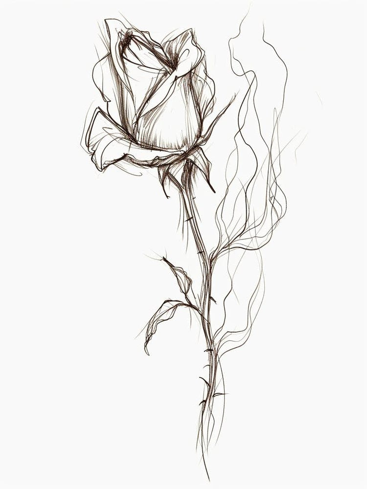 English Rose Burning Line Drawing 3