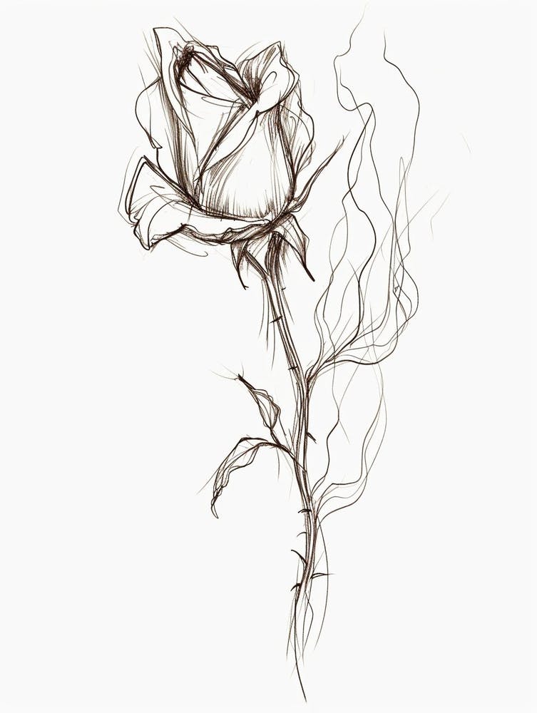 English Rose Burning Line Drawing 3