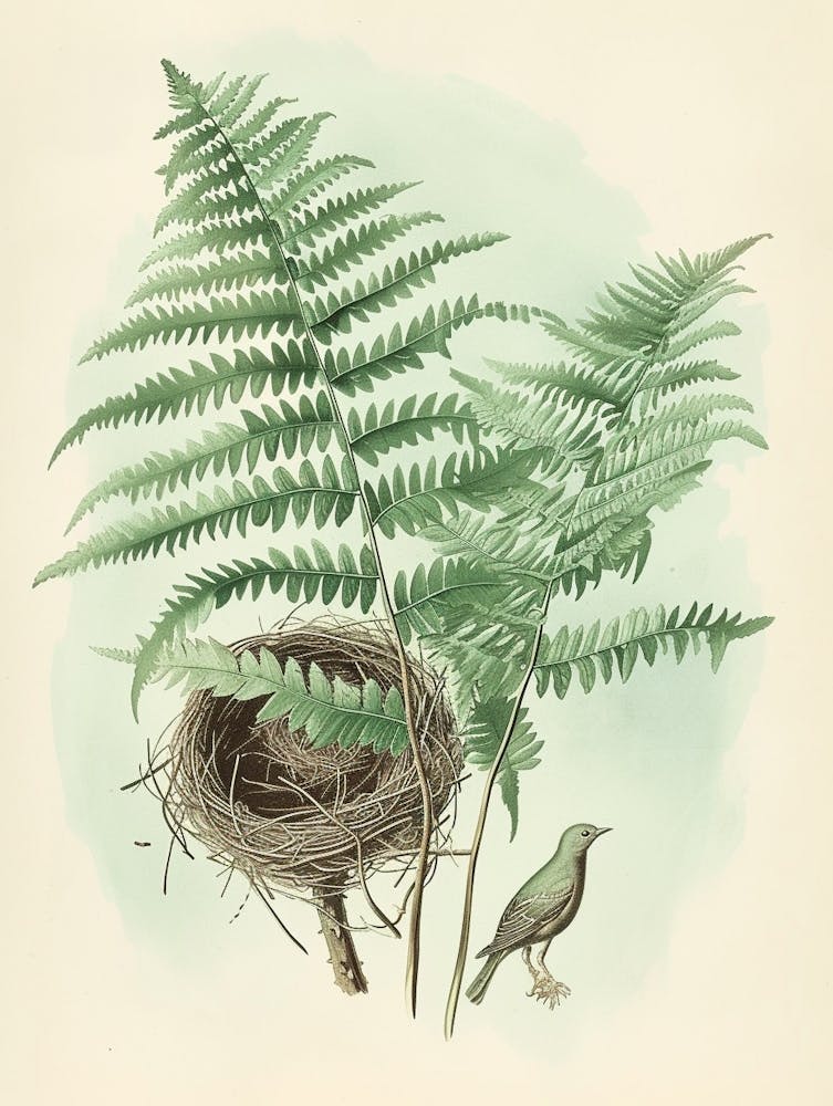 Vintage Illustration Birds Nest Fern 3