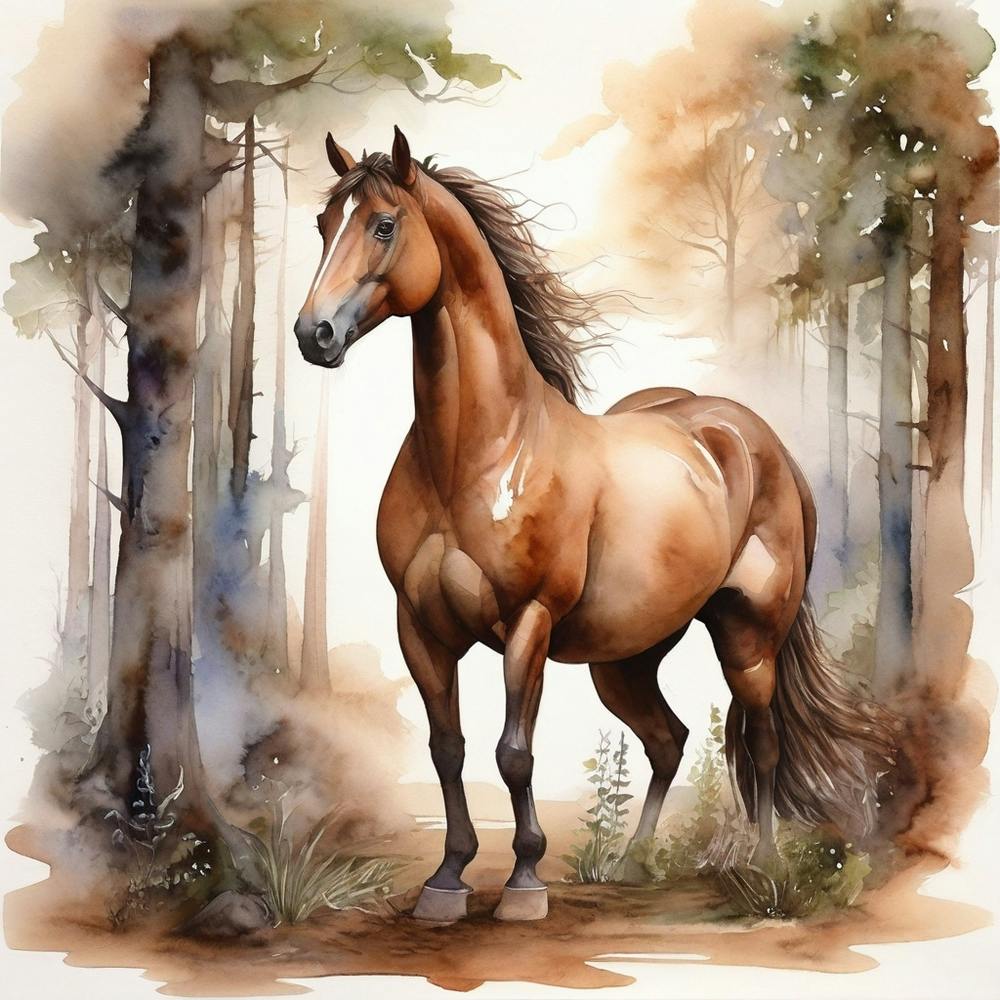 Painting of a beautiful brown horse