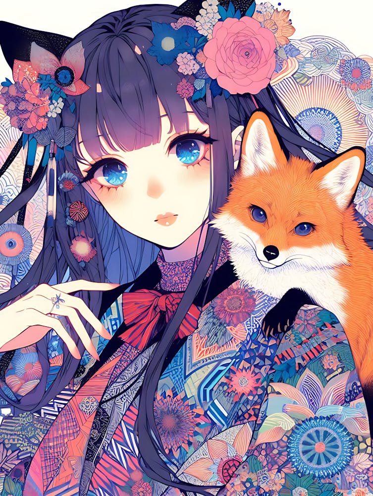 Hübsches Anime-Mädchen mit Fuchs 10