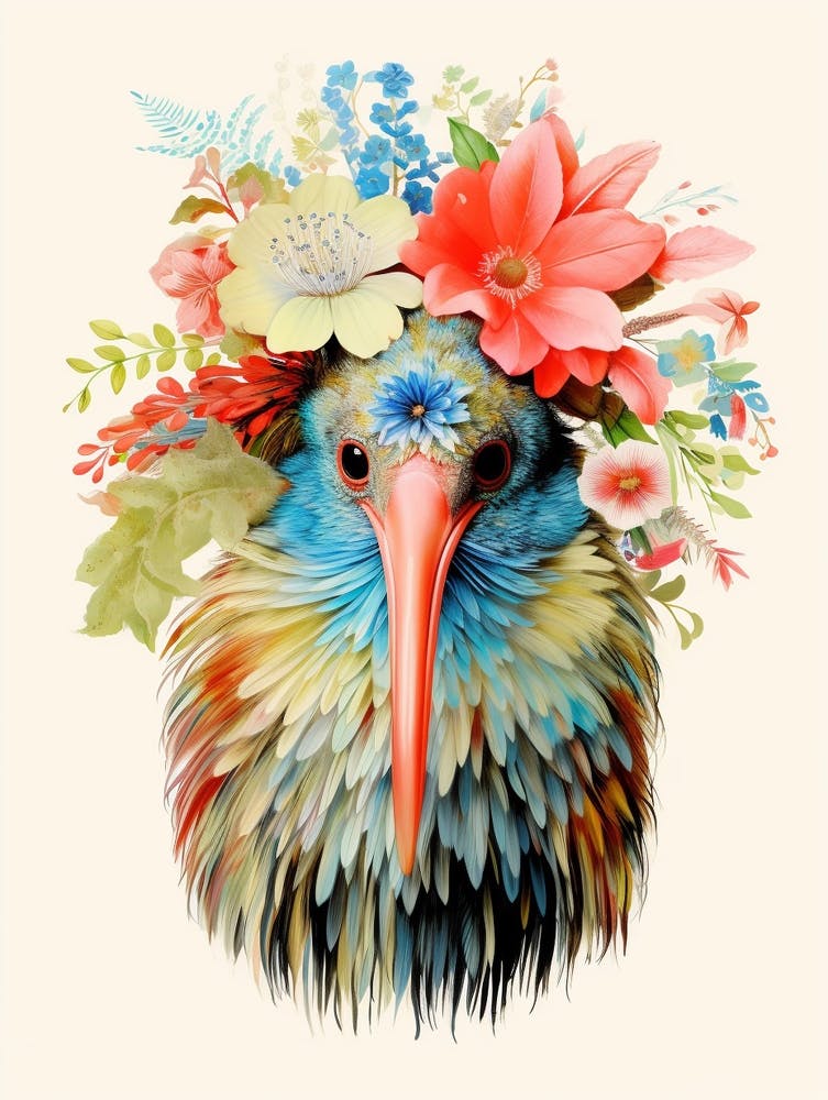 Bird With A Flower Crown Kiwi 4