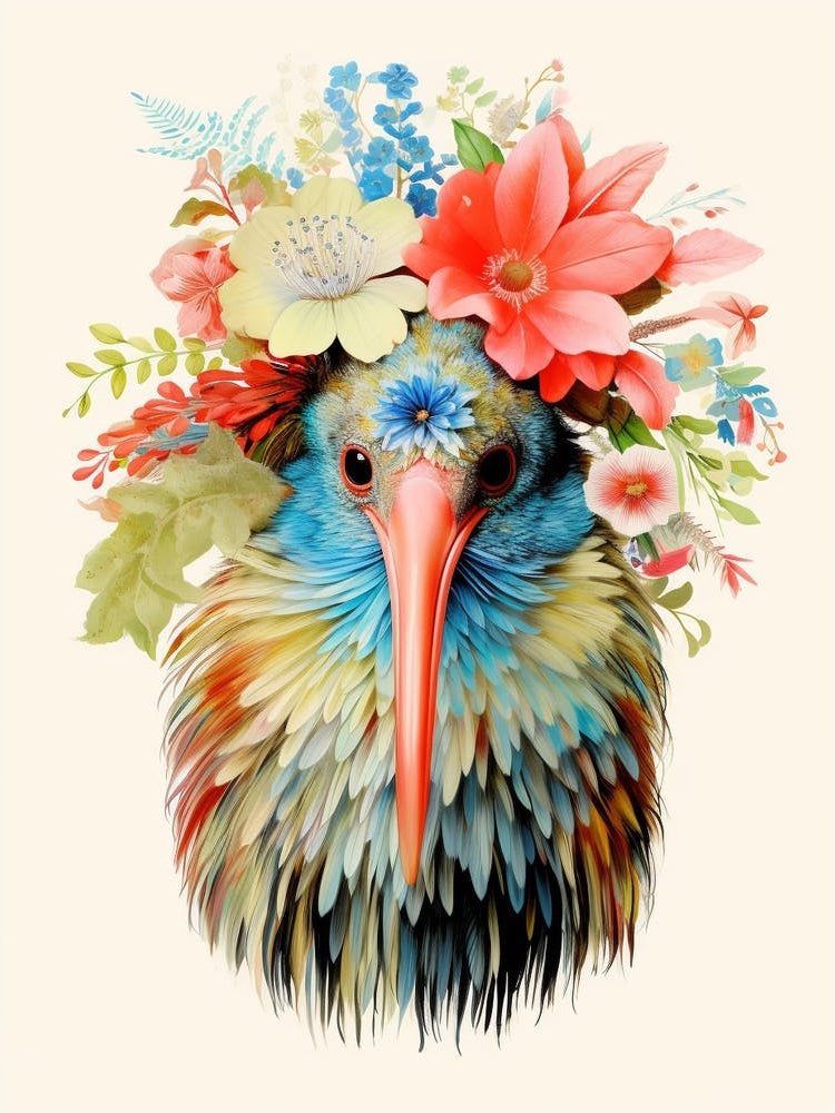 Bird With A Flower Crown Kiwi 4