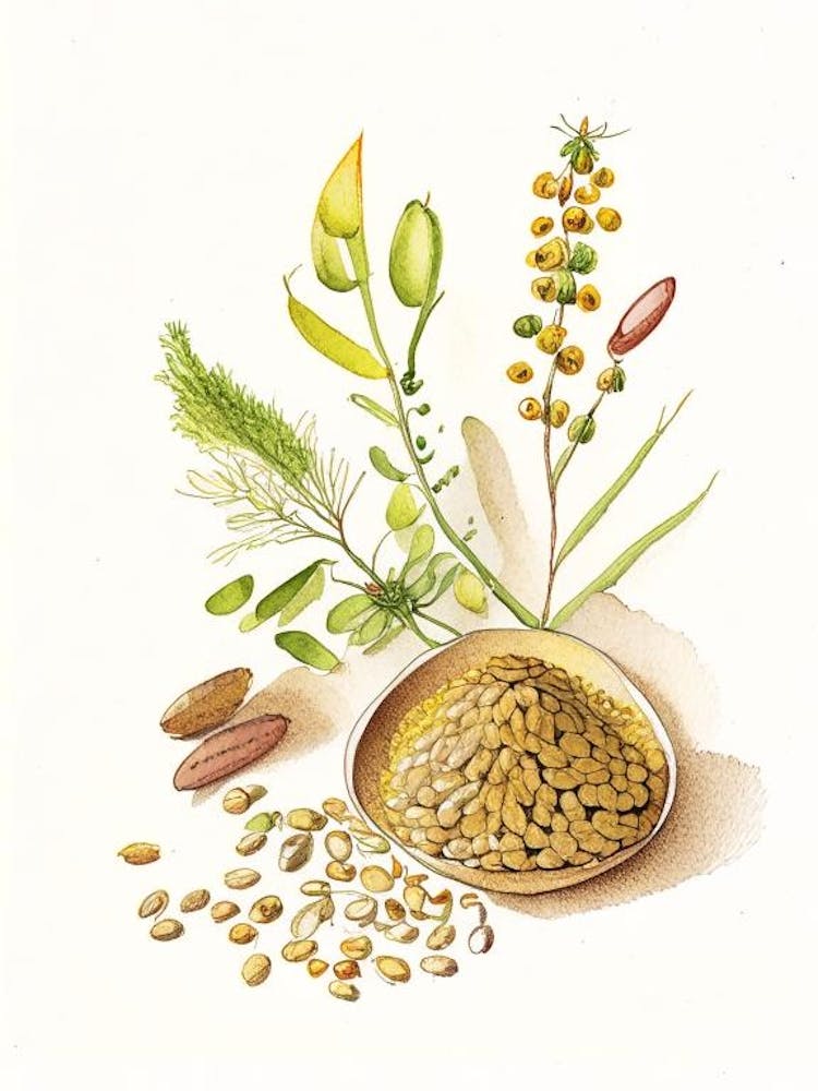 Fenugreek Seed Spices And Herbs Pencil Illustration 1