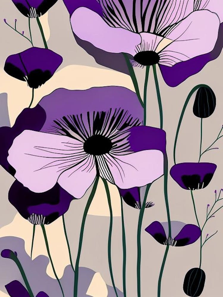 Purple Poppy Mallow Wildflower Modern Muted Colours 2