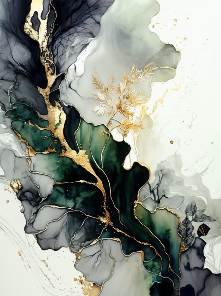 Gold And Black Marble Abstract Painting 1