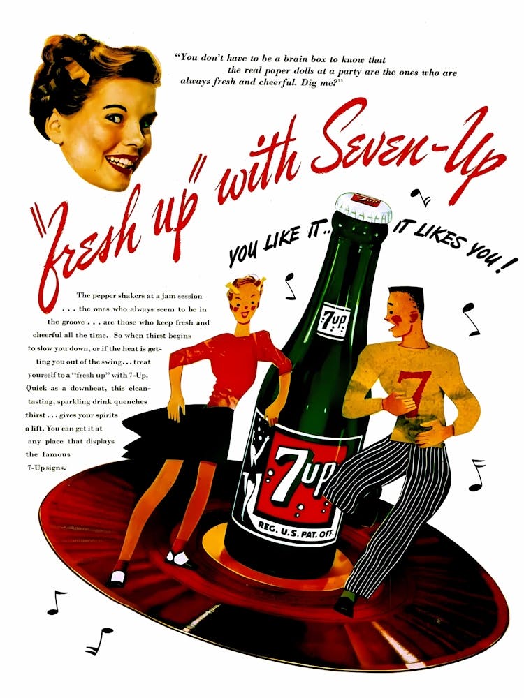 Fresh Up With Seven Up, Dancing Couple, Vintage Ad