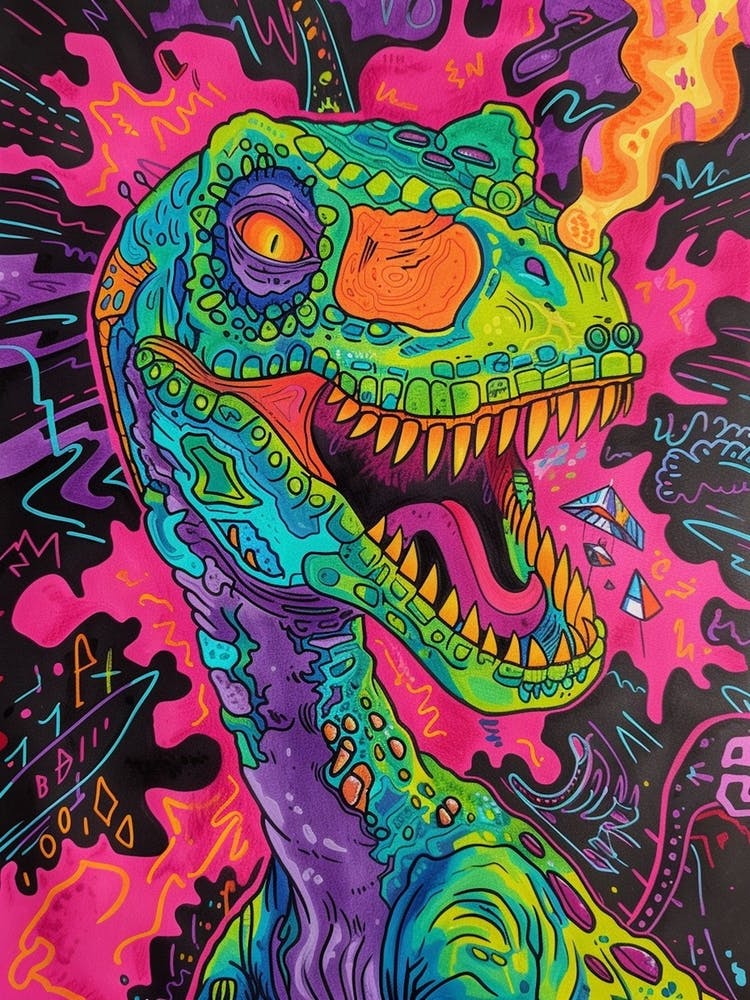 Graphic Line Dinosaur Colourful Portrait