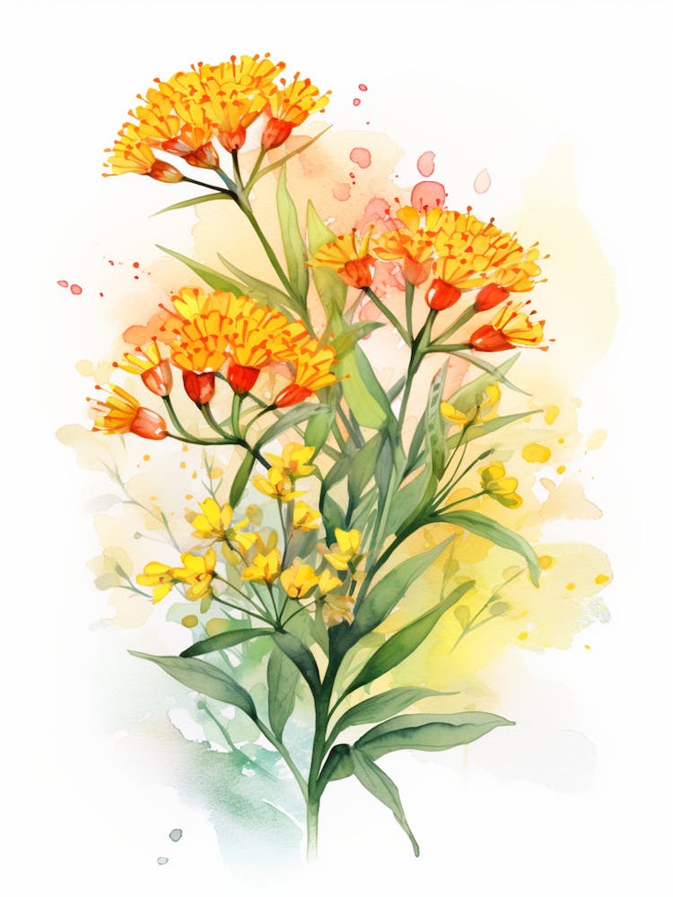 Butterfly Weed Wildflower With Sunset In Watercolor Style (3)