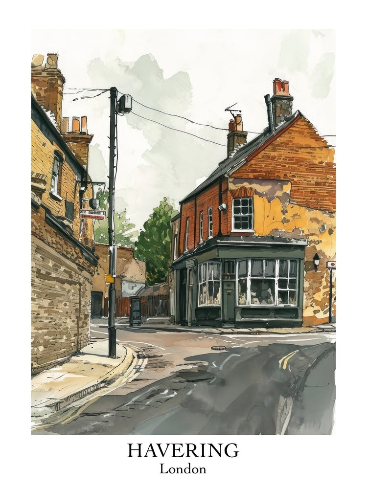 Havering London Borough   Street Watercolour 1 Poster
