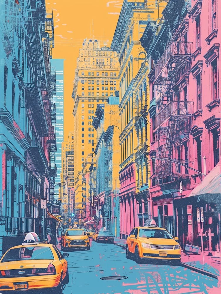 Soho South Of Houston Street New York Colourful Silkscreen Illustration 3