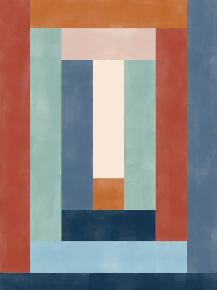 Geometric Painting in Terracotta and Blue No.1