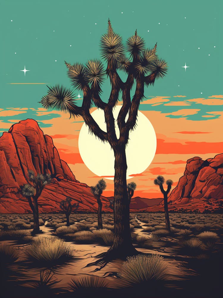 Retro Illustration Of A Joshua Tree At Dusk 4