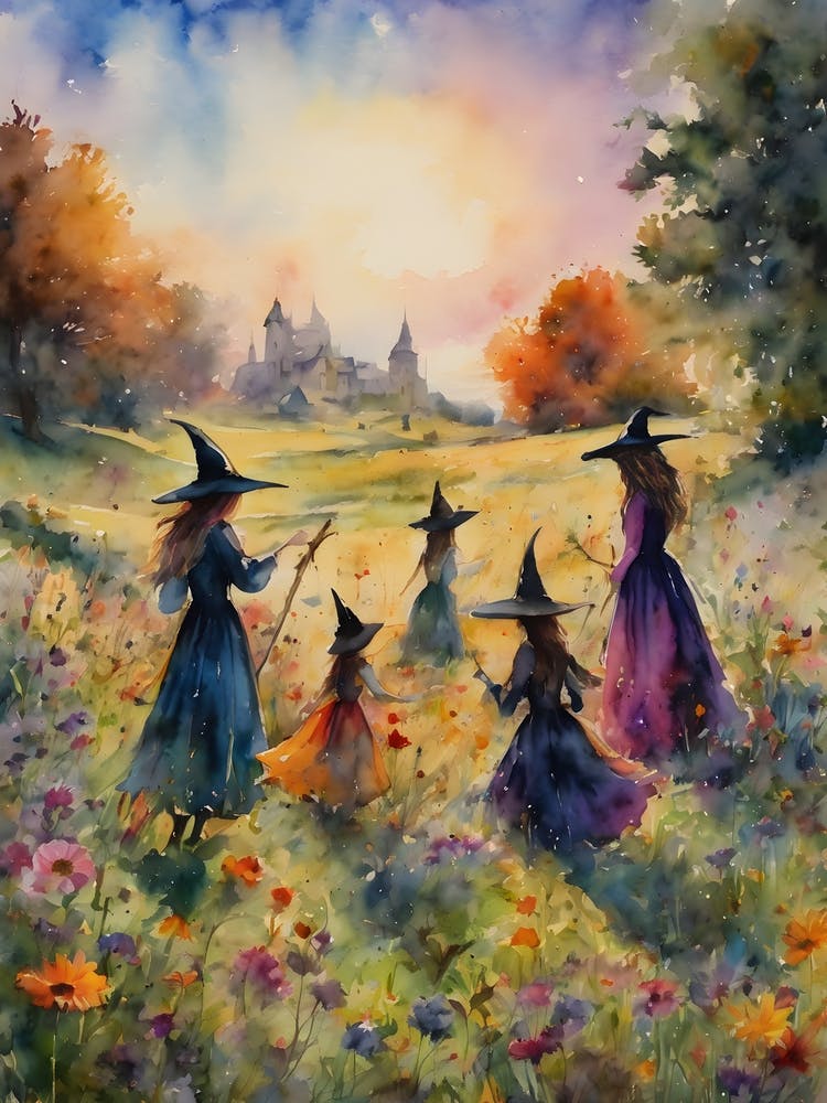 Midsummer Sprites ~ Witchy Pagan Litha Festival Wheel Of The Year Witches Artwork Watercolour Fairytale Witch Watercolor