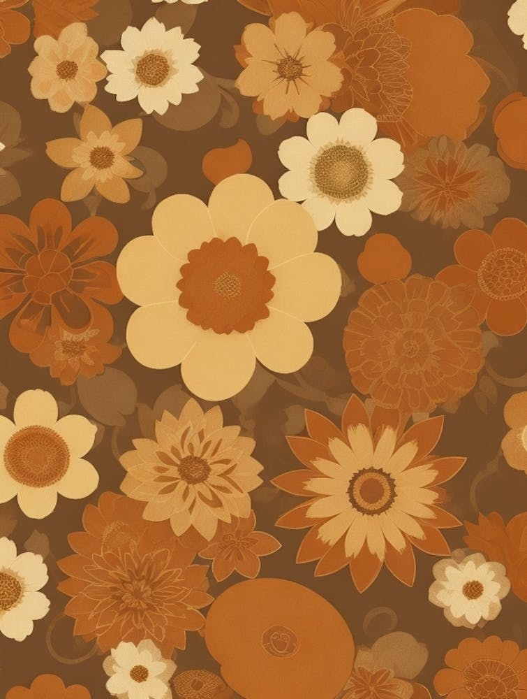 Nostalgic Retro Floral with Stylish Stylized Patterns in Warm Earthy Colors Series - 4