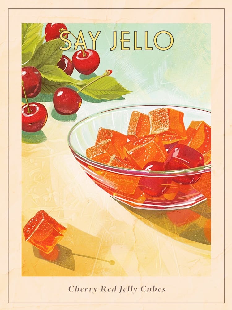 Cubes de Gelée Rouge Cerise Affiche Publicitaire Vintage