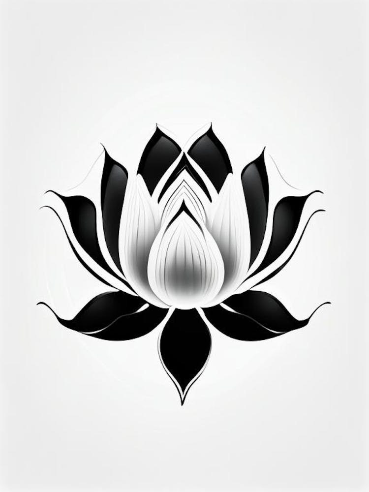 Lotus Flower, Buddhist Symbol Black And White Geometric 2