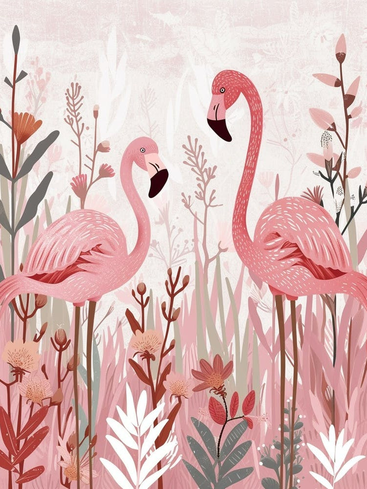 Lesser Flamingo And Heliconia Minimalist Illustration 4